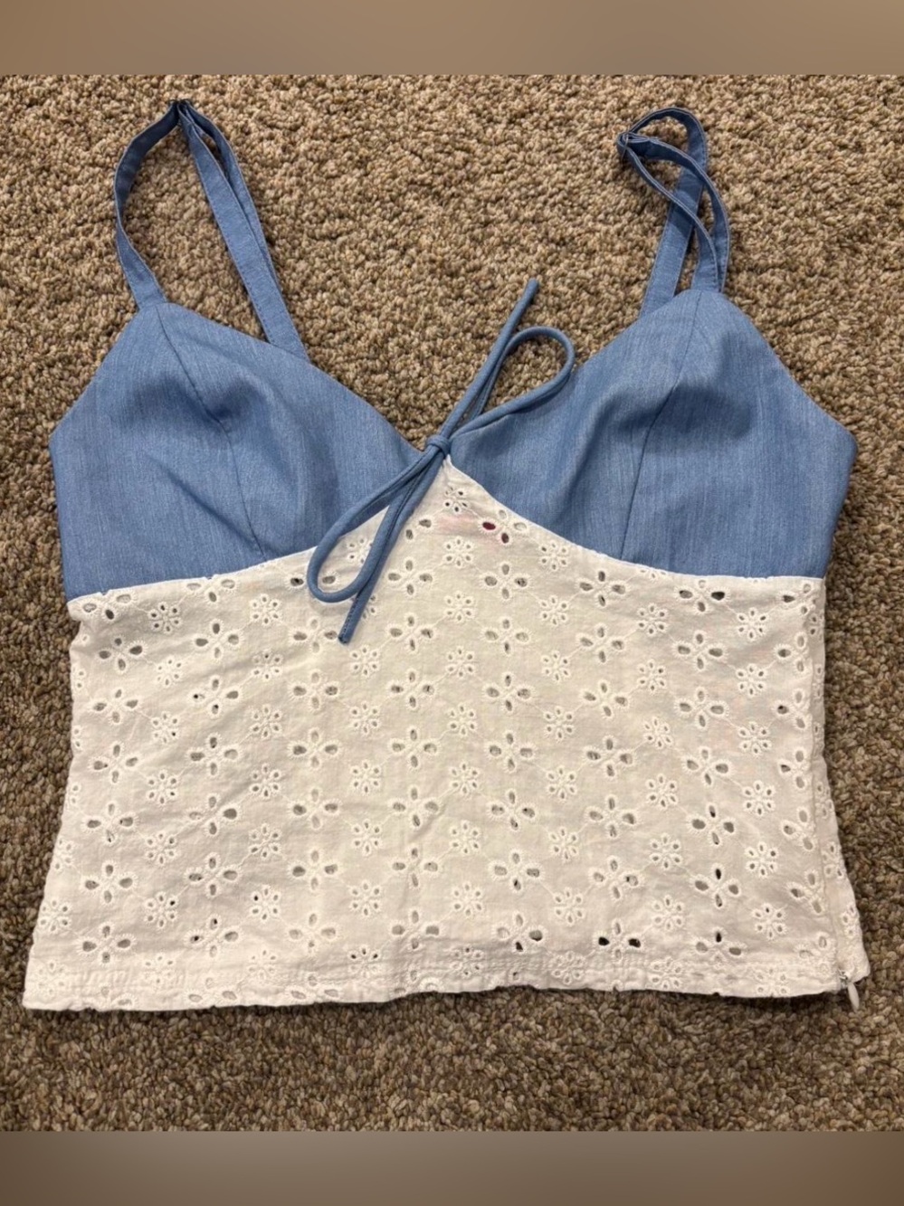 Edikted Blue and White Eyelet Bustier Tank